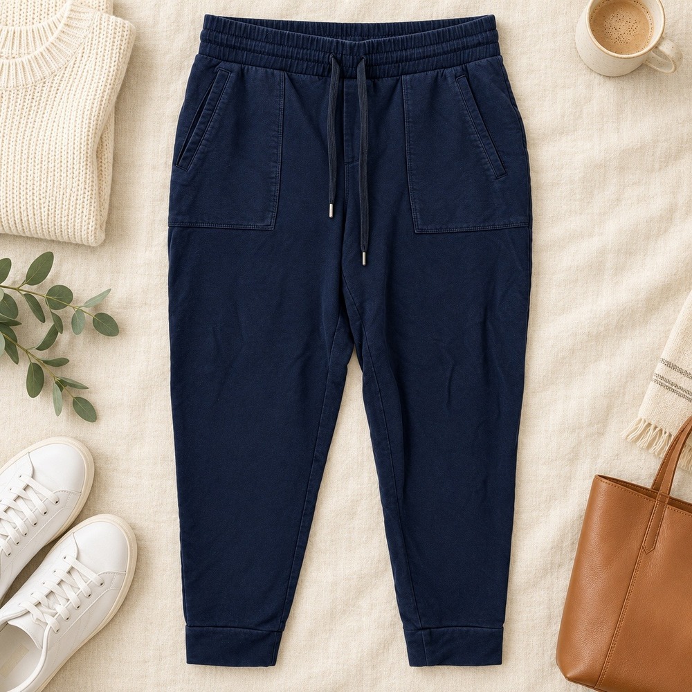 T by Talbots Jogger Pants Size MP Navy Cotton Modal Drawstring Pocket Athleisure